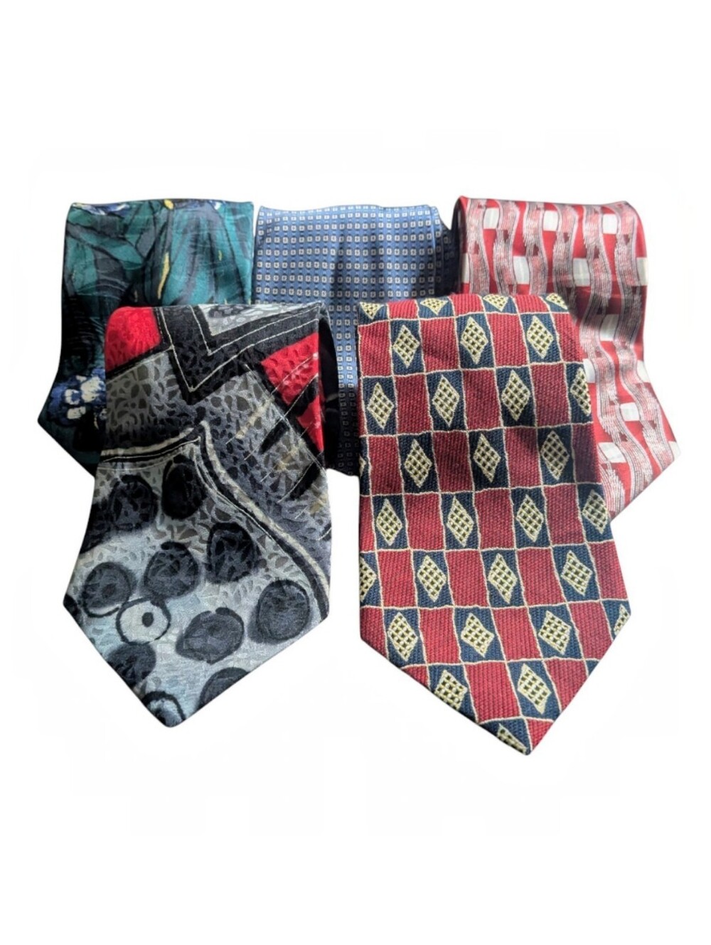 🏷️ Listing TitleVTG 90s Silk Tie Lot (5) Art Abstract Geometric Van Gogh